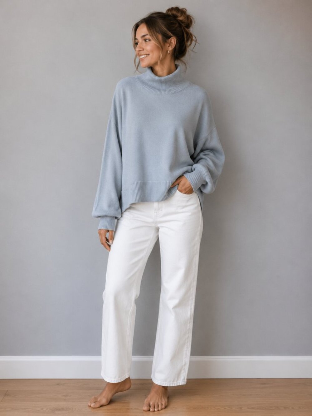 Commense Powder Blue Oversized Turtleneck Sweater